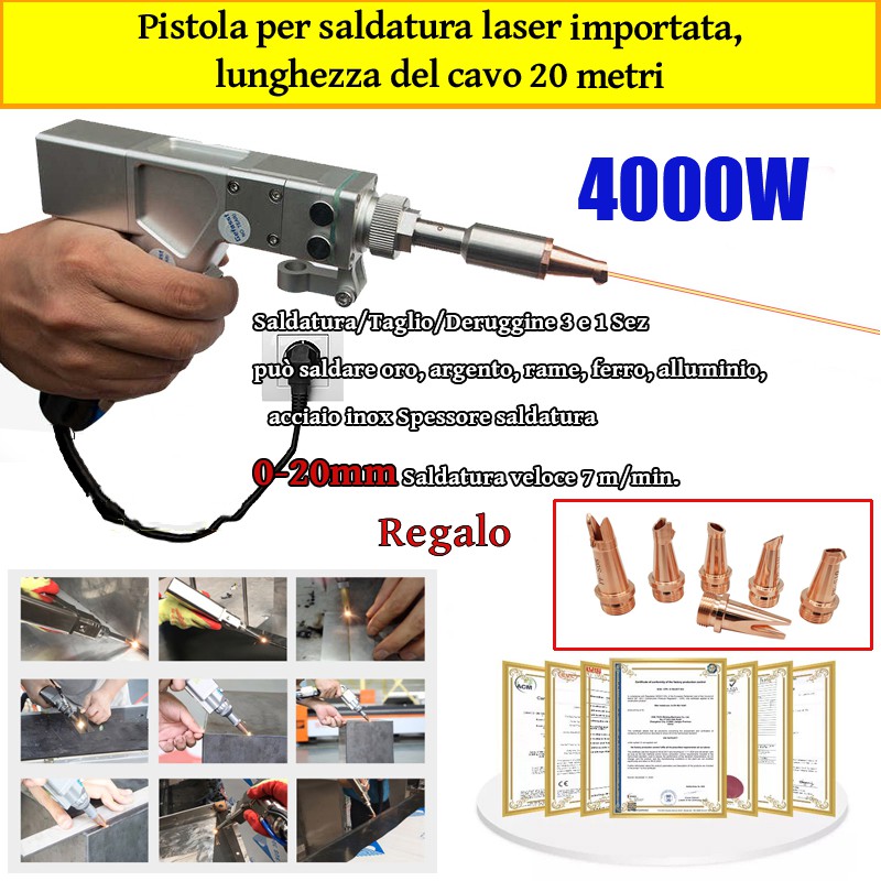 Lámpara láser multifunción de 4000 W (soldadura de oro/plata/cobre/hierro/aluminio/acero inoxidable) Espesor de soldadura 0-20 mm (soldadura/corte/eliminación de piedras 3 en 1)