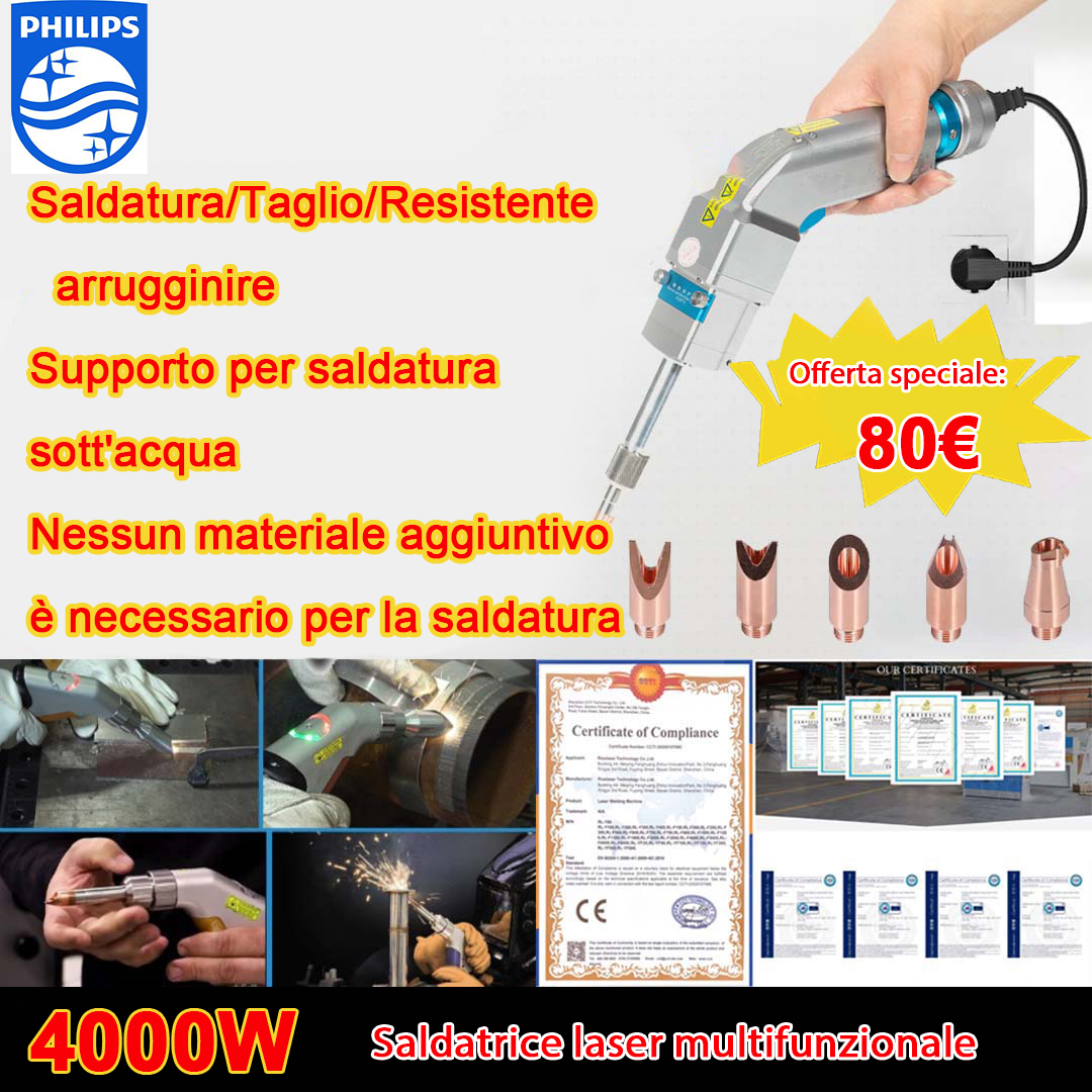 Pistola láser multifuncional 4000W (oro/plata/cobre/hierro/aluminio/acero inoxidable) espesor de soldadura 0-7 mm (soldadura/corte dos en uno) - 80 €