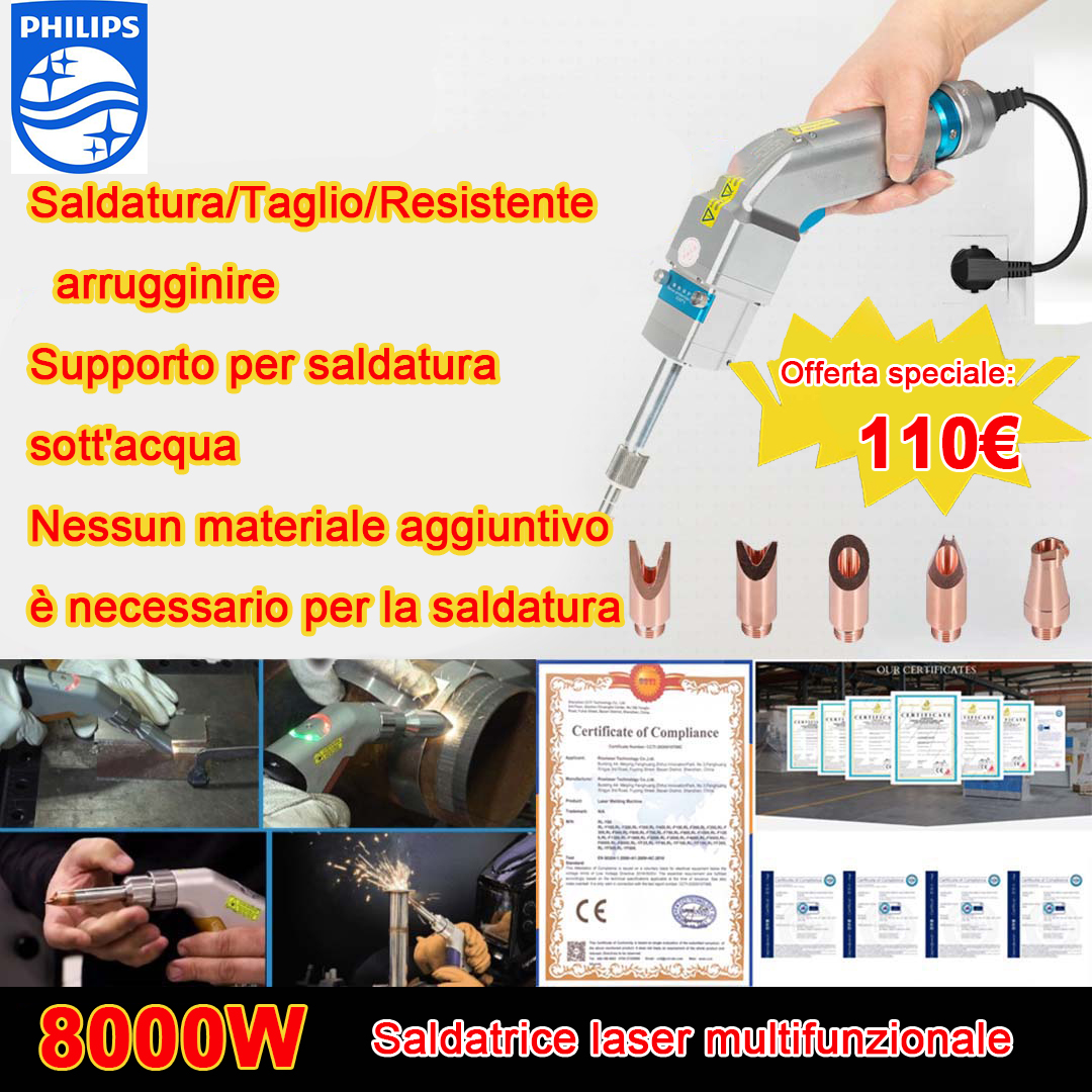 Pistola láser multifuncional 8000W (soldadura oro/plata/cobre/hierro/aluminio/acero inoxidable) espesor de soldadura 0-30mm (soldadura/corte/limpieza 3 en 1)-95€